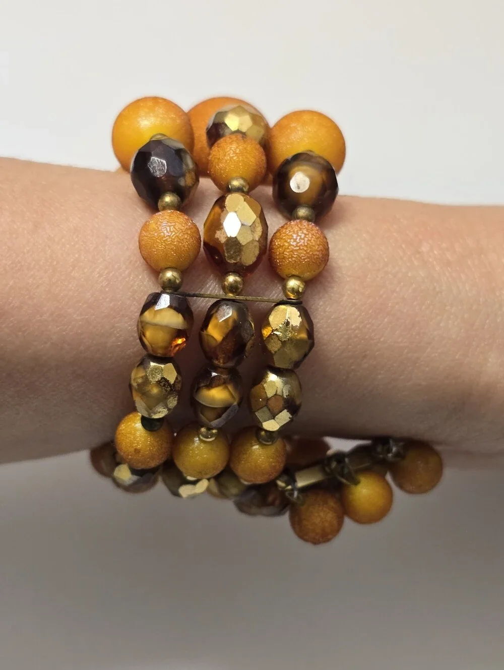 Amber and Gold Beaded Stretch Bracelet - Women Jewelry